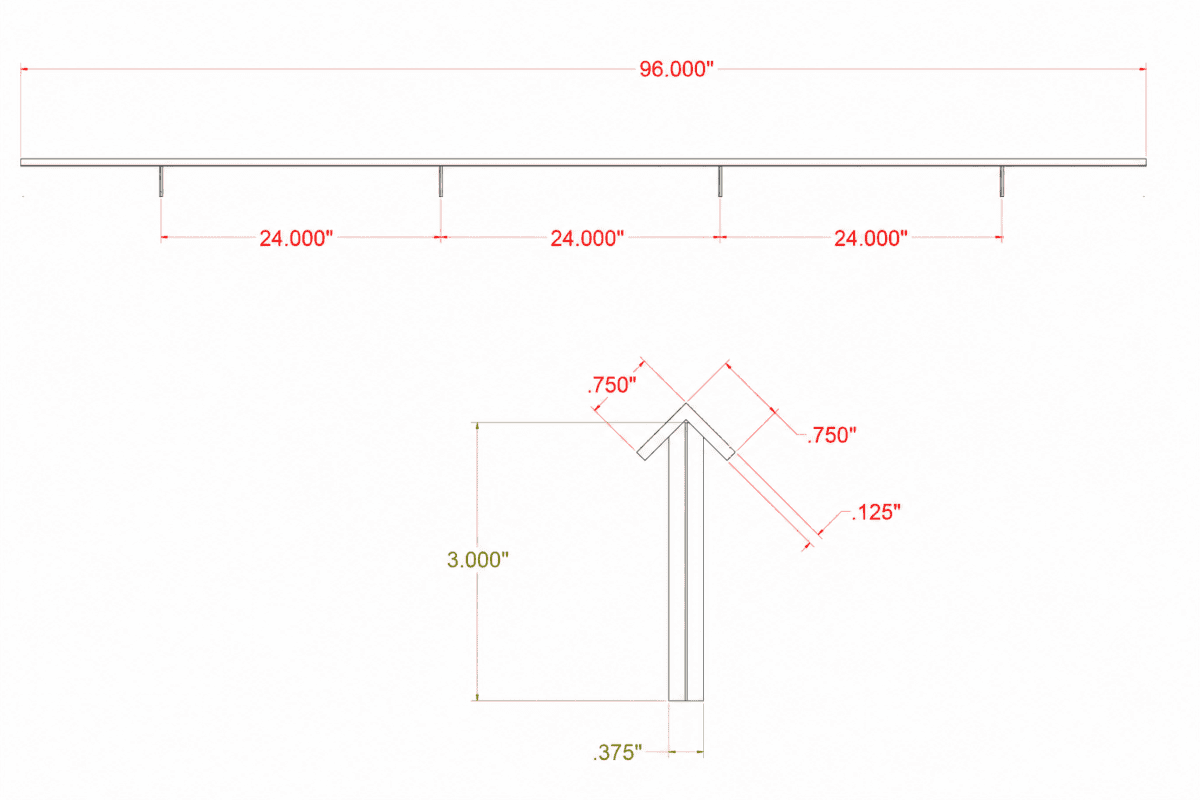 Technical dimensions for 8-foot stainless steel sliding gate V-track