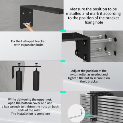 Installation steps for an adjustable dual-roller sliding gate guide assembly