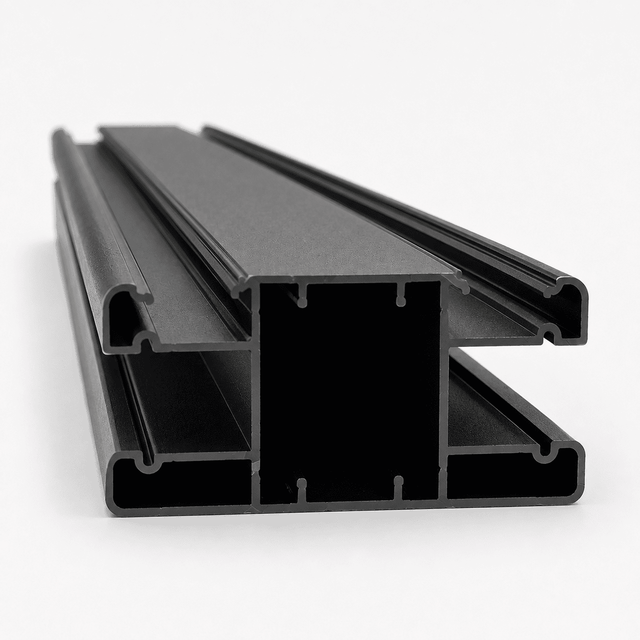 Black aluminum post with two channels, 3.5 x 1.75 inch profile