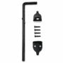 Black 12-inch heavy-duty steel cane bolt kit with two brackets and four mounting screws