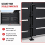 Black 12-inch cane bolt mounted on the inactive leaf of an Alumission aluminum double swing gate