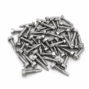Pile of #12 × 1-inch 410 stainless steel self-drilling screws with hex washer heads