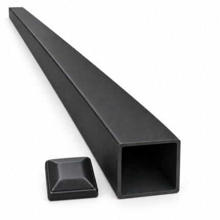 Black powder-coated 3 x 3 steel gate post with matching cap and flat seamless top