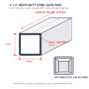 Technical drawing of 3 inch square steel gate post with 3/16 inch wall thickness, 8 foot length, and matching cap