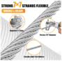 Close-up of flexible 7 by 7 strand stainless steel wire cable construction