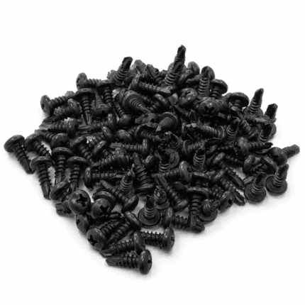 Black #8 × 1/2-inch stainless steel pan-head self-drilling screws, pack of 100