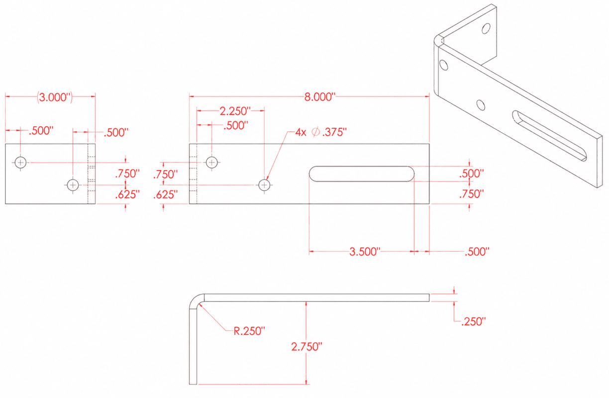 Technical dimensions for aluminum sliding gate motor chain L-bracket