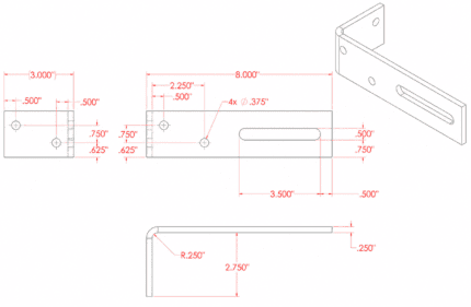 Technical dimensions for aluminum sliding gate motor chain L-bracket