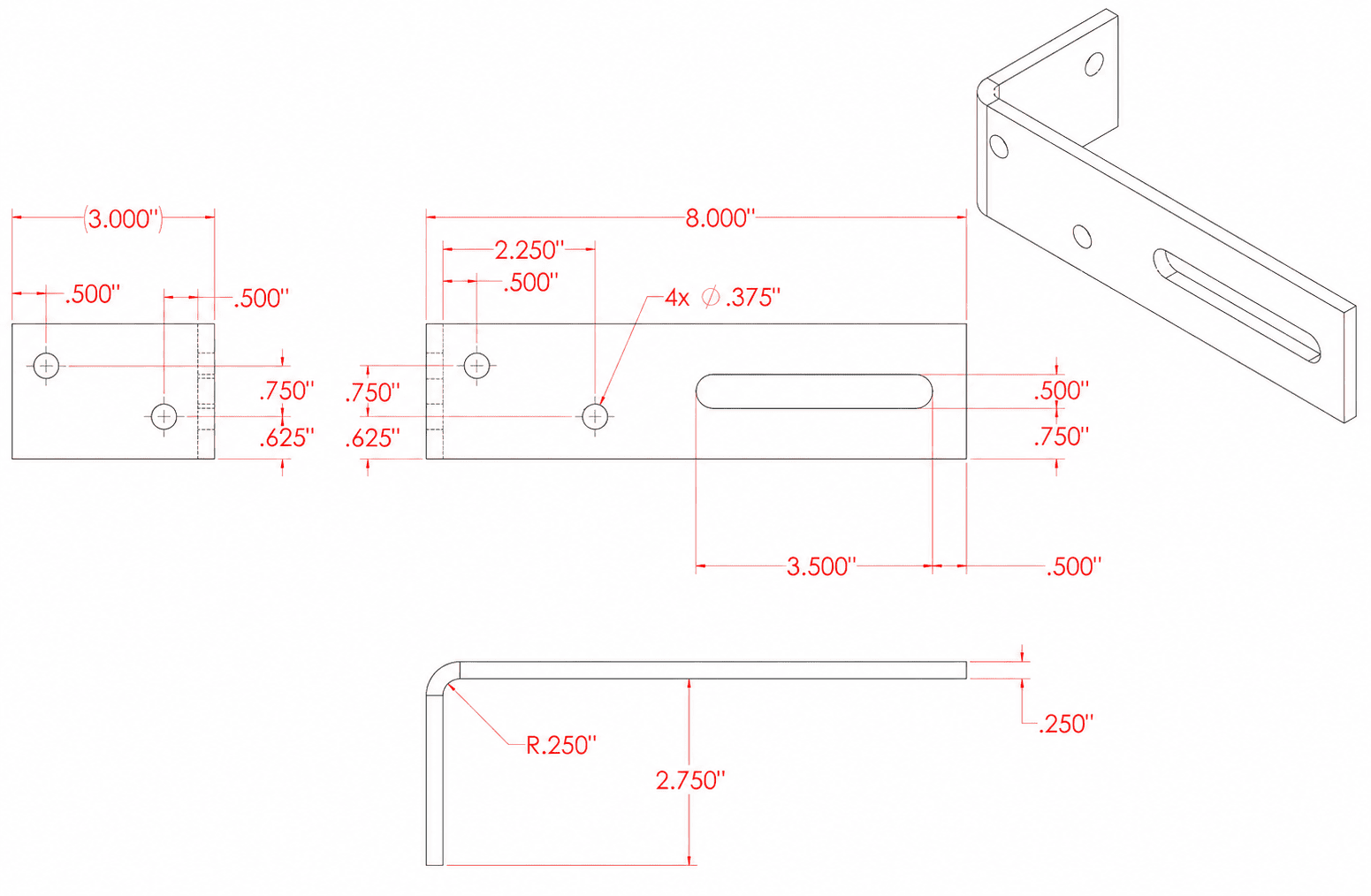Technical dimensions for aluminum sliding gate motor chain L-bracket