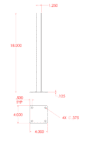 Technical drawing of 18-inch zinc-coated steel post base with 4-inch square plate, 1-1/4-inch tube, 1/8-inch wall, and four 3/8-inch holes