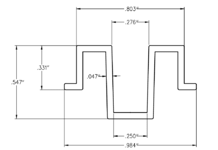 Aluminum Post Cover For Glass cross-section drawing with inch dimensions