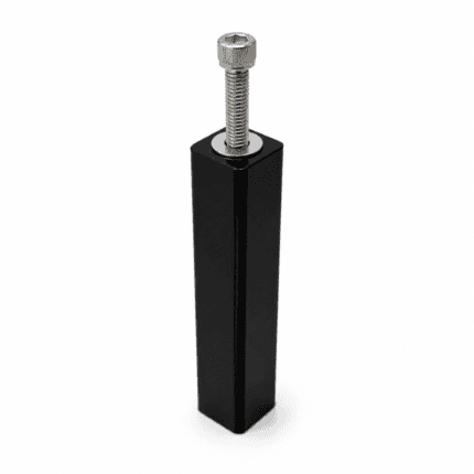 Black powder-coated steel T-connector for Alumission aluminum posts with stainless steel bolt and washer
