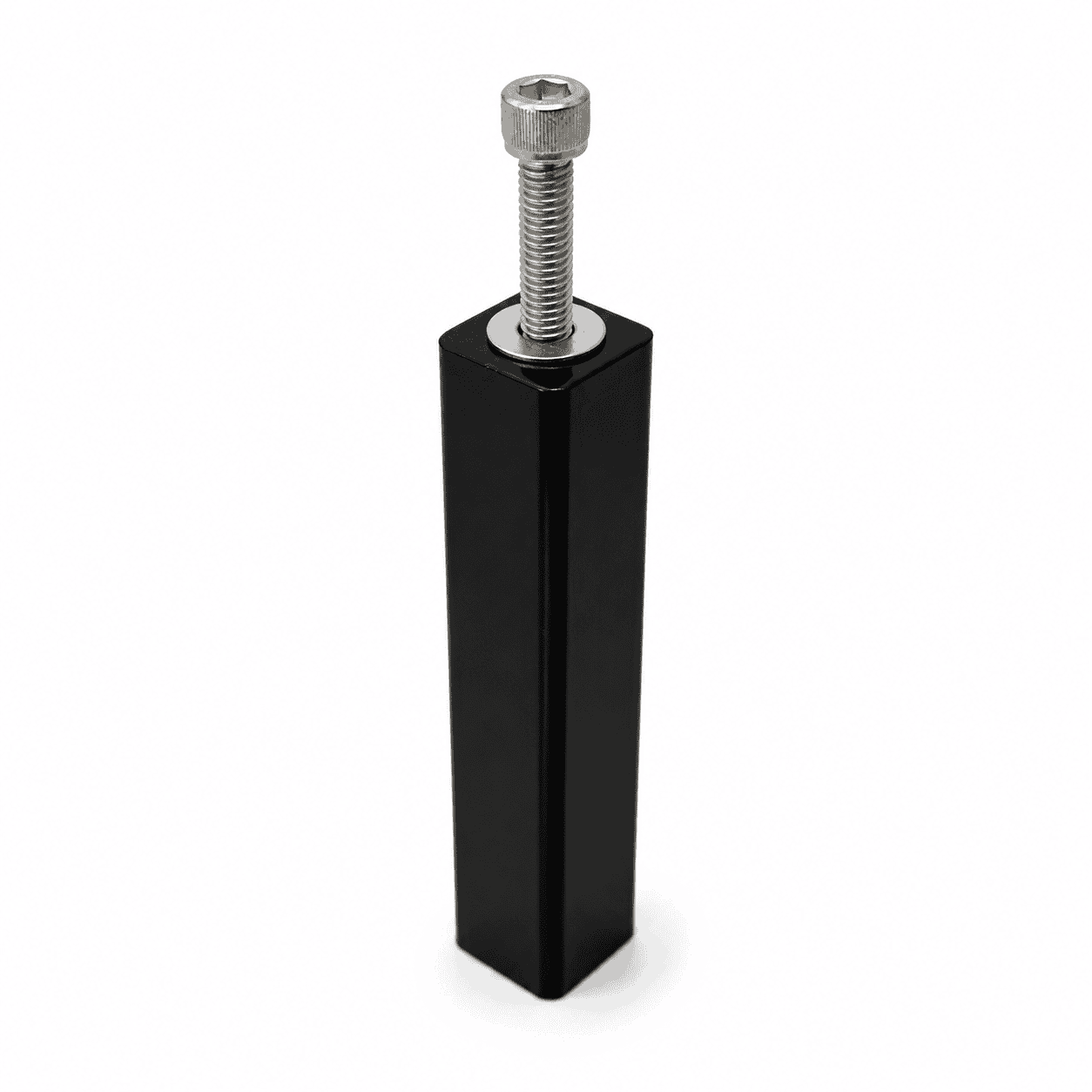 Black powder-coated steel T-connector for Alumission aluminum posts with stainless steel bolt and washer