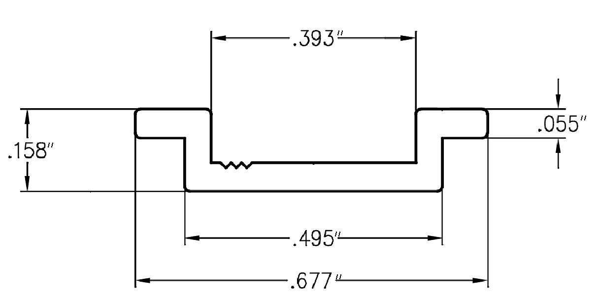 Aluminum Slide Side Cover For Gate Frame cross-section with dimensions in inches