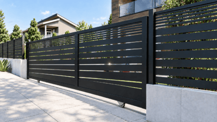 Aluminum Sliding Gate Kit – Dallas Style in Black – illustrative sliding gate design