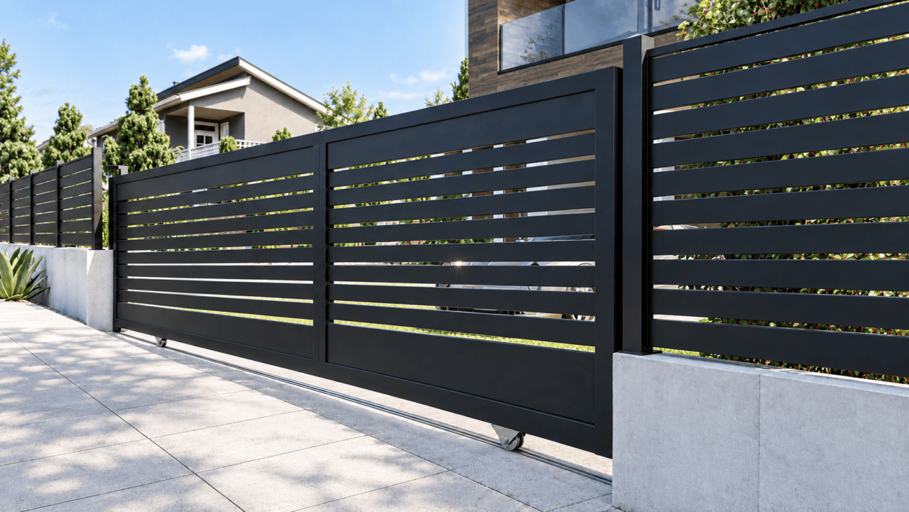 Aluminum Sliding Gate Kit – Los Angeles Style in Black – illustrative sliding gate design