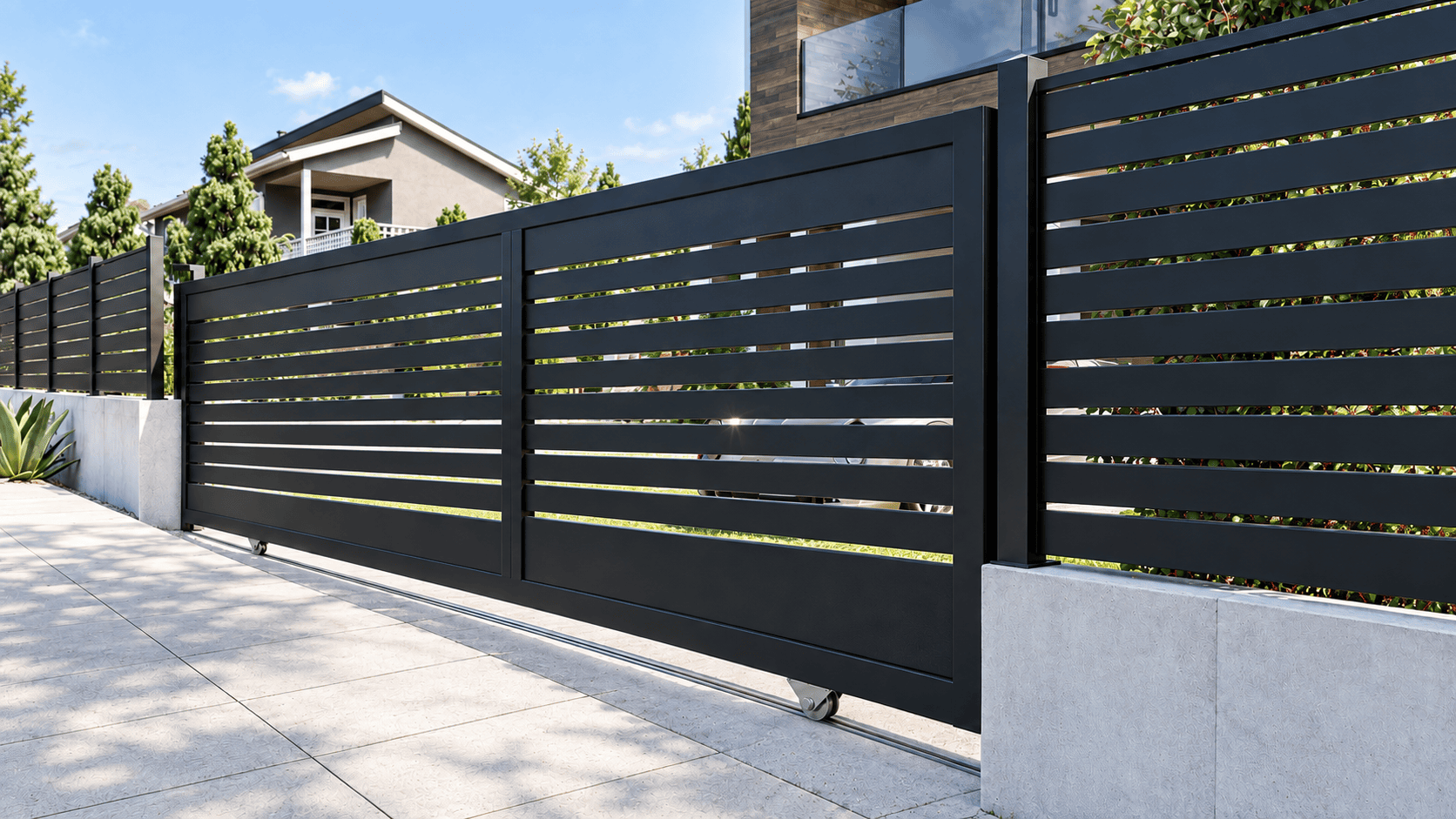 Aluminum Sliding Gate Kit – Los Angeles Style in Black – illustrative sliding gate design