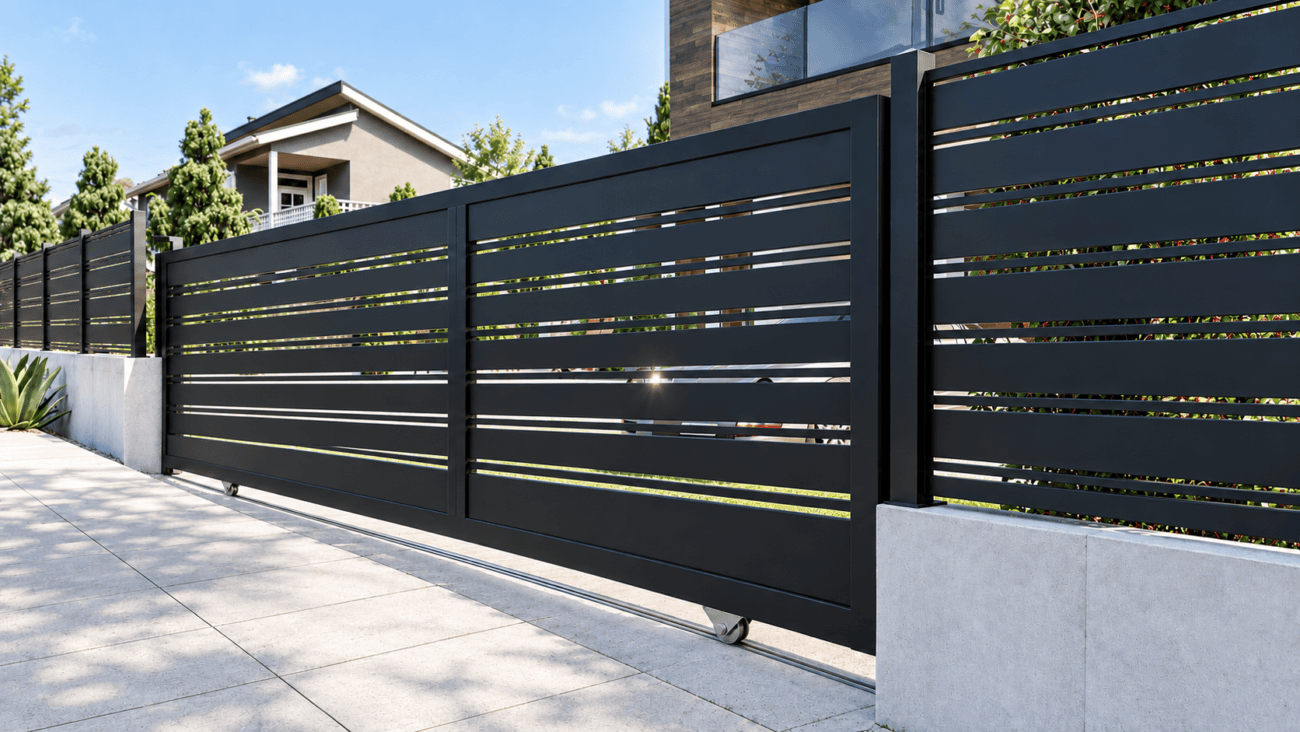 Aluminum Sliding Gate Kit – Miami Style in Black – illustrative sliding gate design