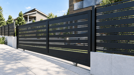 Aluminum Sliding Gate Kit – Miami Style in Black – illustrative sliding gate design