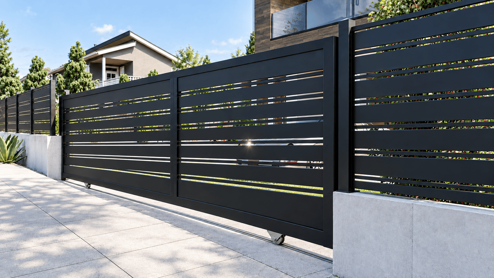 Aluminum Sliding Gate Kit – Miami Style in Black – illustrative sliding gate design
