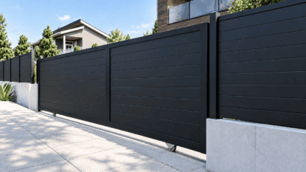 Aluminum Sliding Gate Kit – New York Style in Black – illustrative sliding gate design
