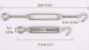 Hook-and-eye stainless steel turnbuckle dimensions for gate anti-sag cable tensioning