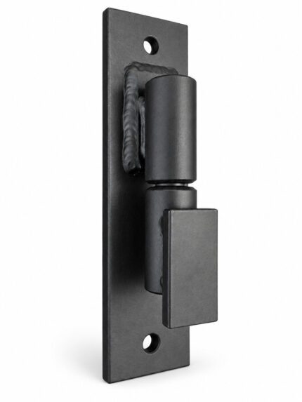 Heavy-duty black ball-bearing barrel gate hinge with custom 8 inch bolt-on plate