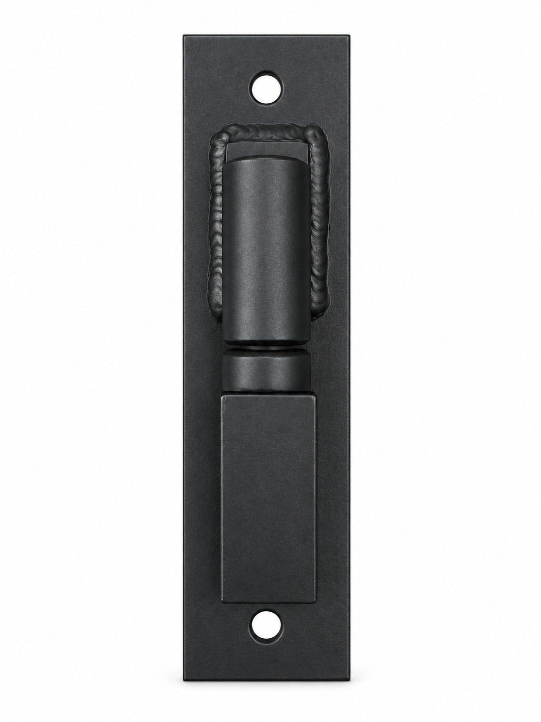 Front view of heavy-duty barrel gate hinge with 8 by 2 inch plate and two mounting holes