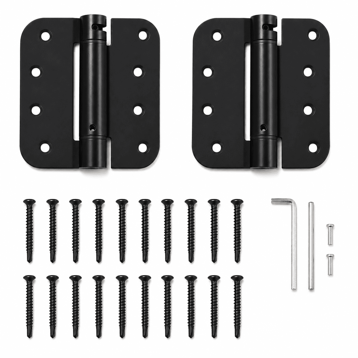 Black 4-inch adjustable self-closing gate hinges set of 2 with 20 mounting screws