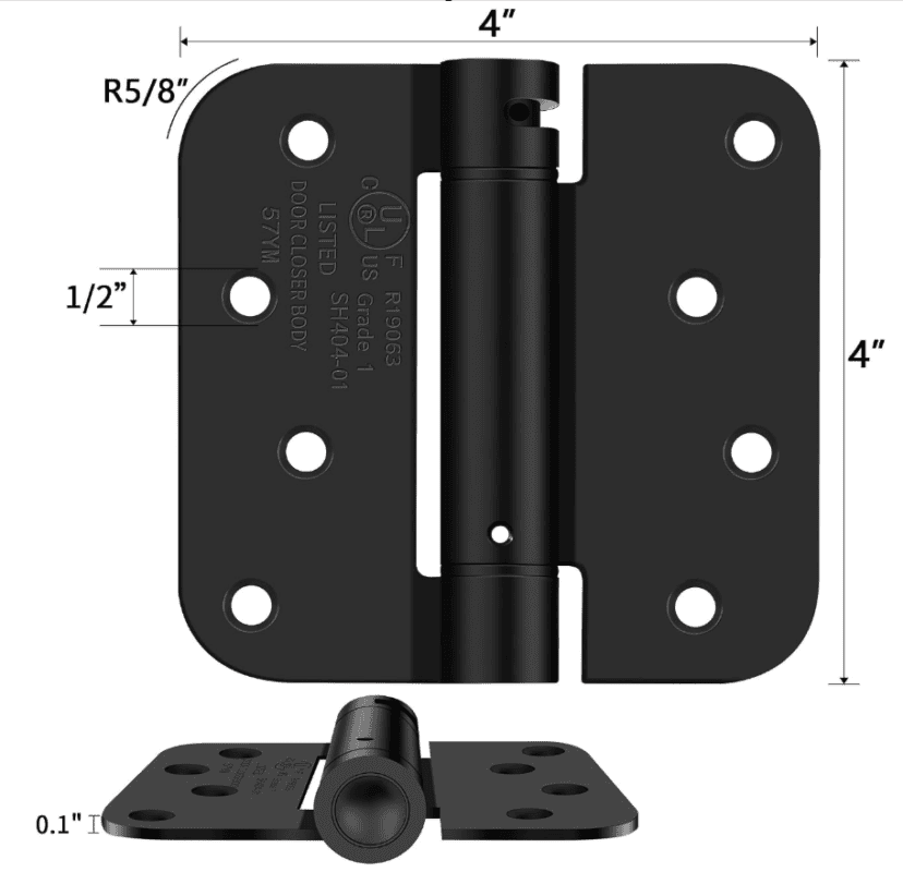 4-inch self-closing gate hinge dimensional drawing