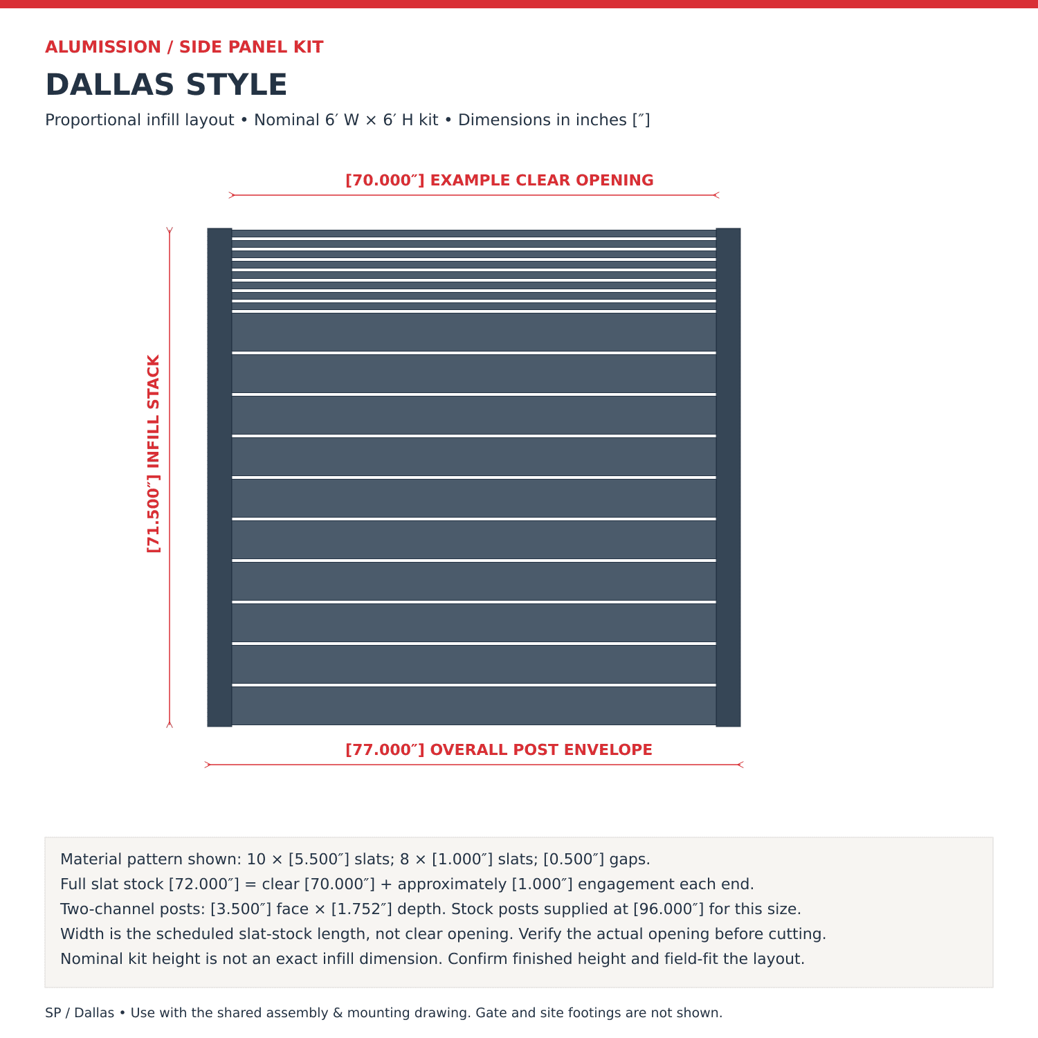 Dallas Style Aluminum Side Panel — Dimensioned Layout