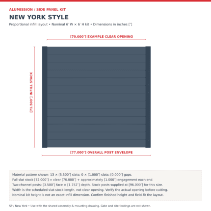 New York Style Aluminum Side Panel — Dimensioned Layout