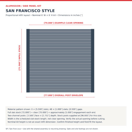 San Francisco Style Aluminum Side Panel — Dimensioned Layout