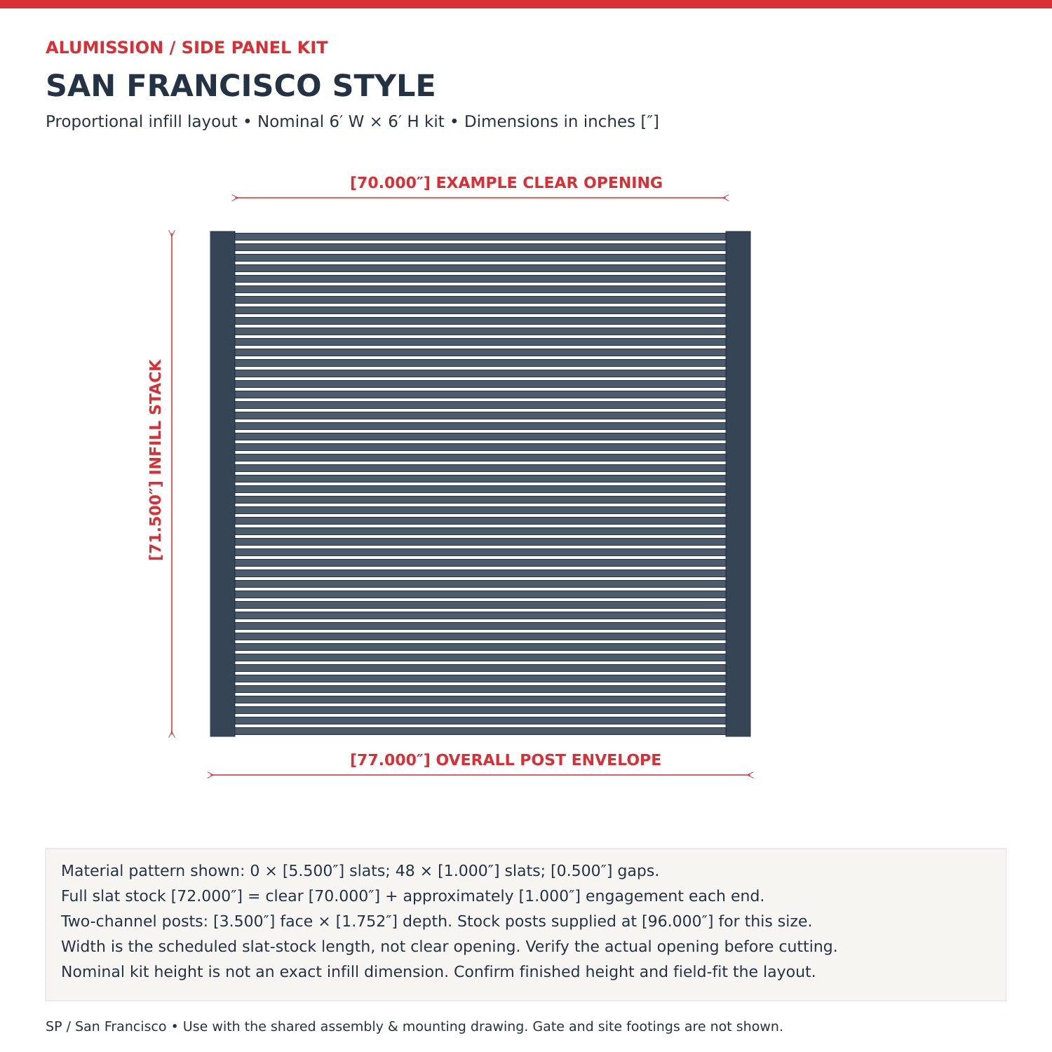 San Francisco Style Aluminum Side Panel — Dimensioned Layout