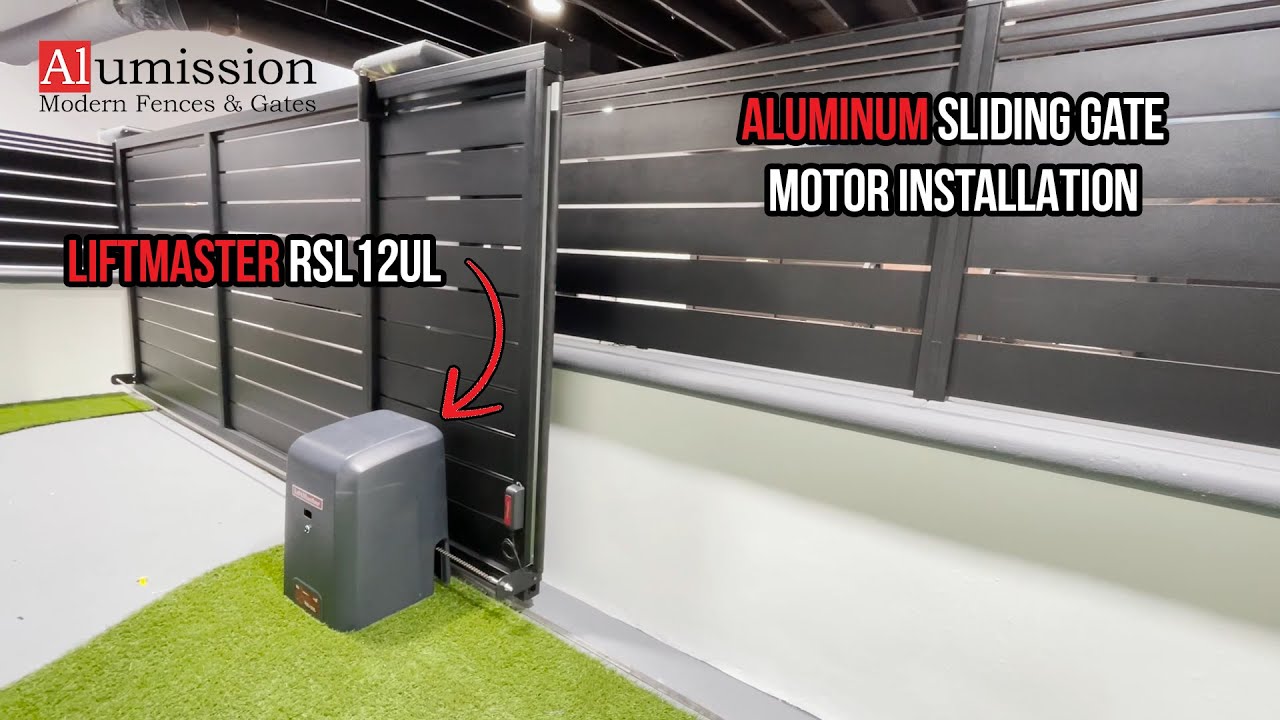 LiftMaster RSL12UL operator beside an Alumission aluminum sliding gate