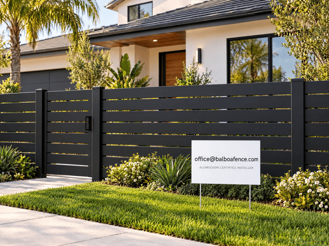 Balboa Fence Company — house, fence and installer lawn sign illustration
