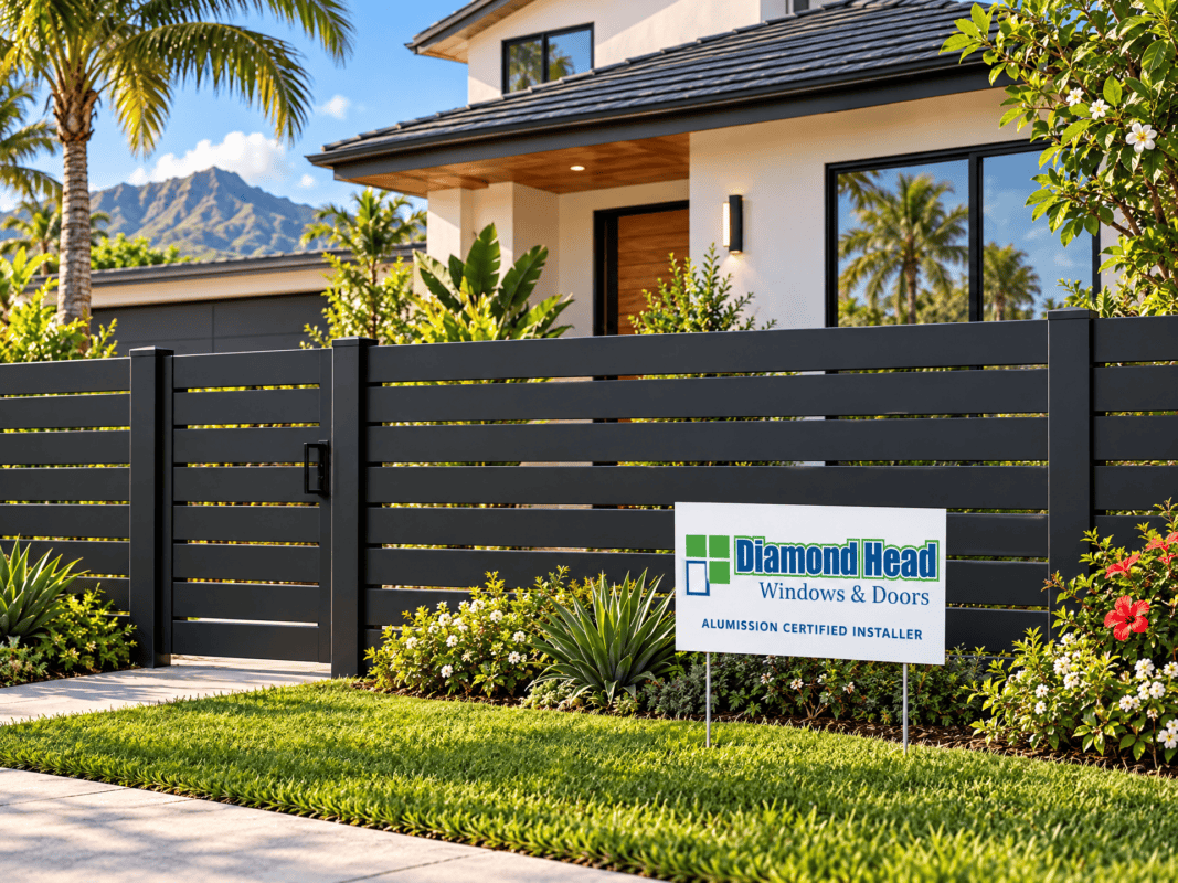 Diamond Head Windows & Doors — house, fence and installer lawn sign illustration