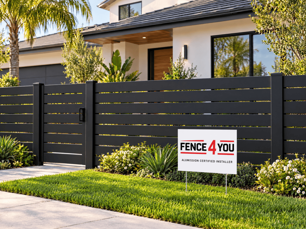 Fence 4 You — house, fence and installer lawn sign illustration