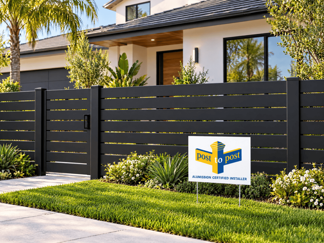 Post to Post — house, fence and installer lawn sign illustration