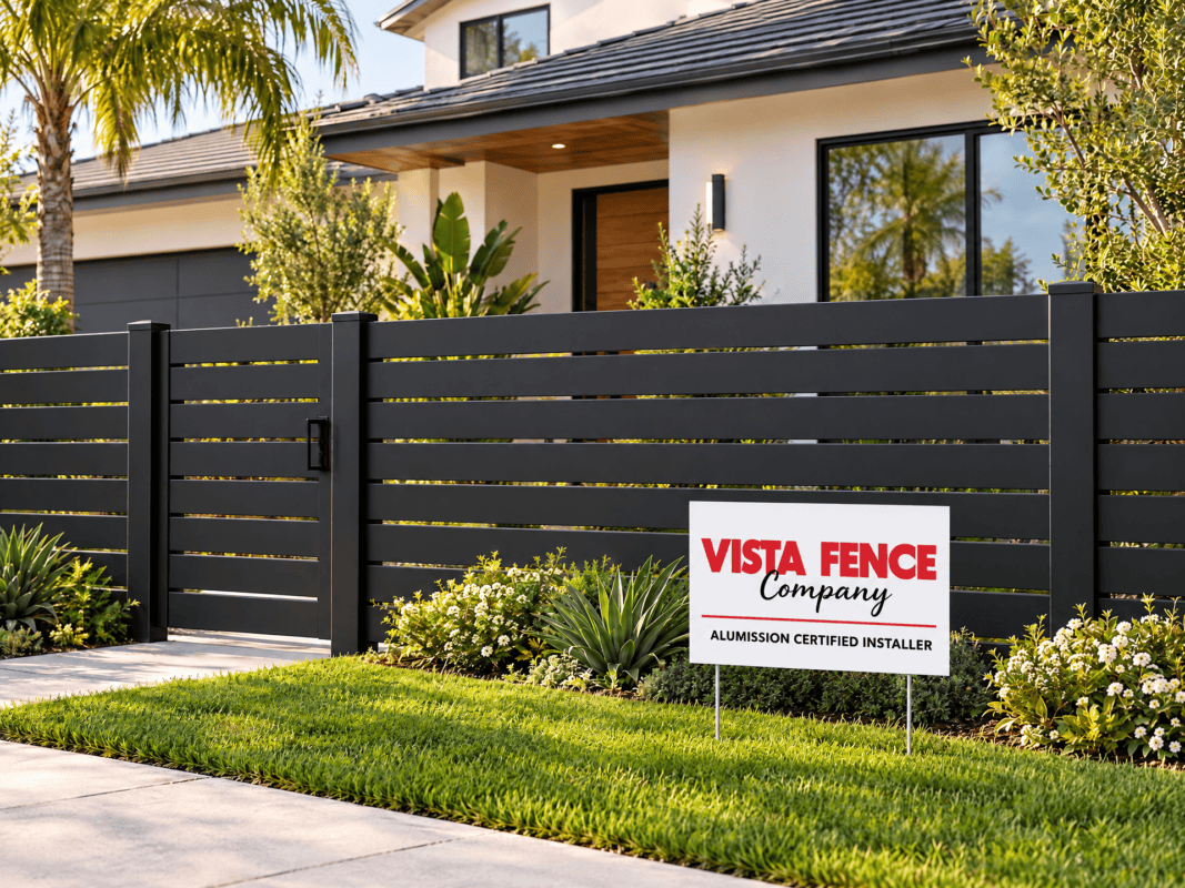 Vista Fence Co — house, fence and installer lawn sign illustration