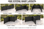 Illustrative straight, L, U, Z and T layouts with three 48-inch-wide aluminum privacy screen panels