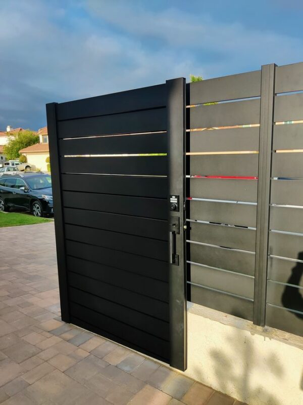 Dark grey Front fence and entry aluminum gate in Simi Valley