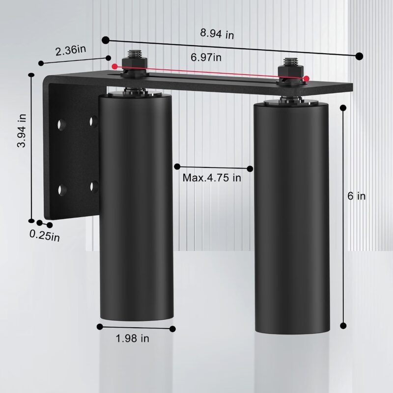 Dimensions for a 6-inch adjustable dual-roller sliding gate guide assembly