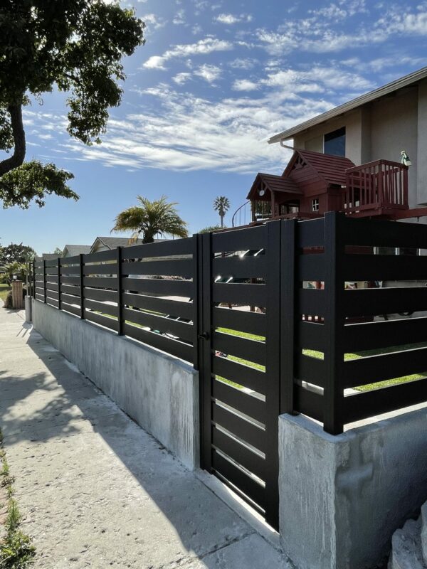 Black Aluminum fence and pedestrian gate