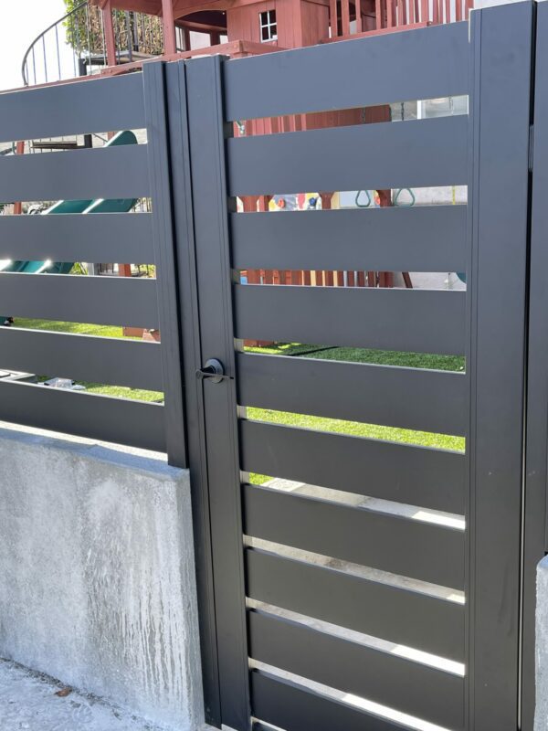 Black Aluminum fence and pedestrian gate