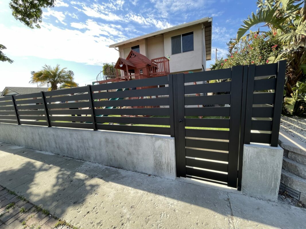 Black Aluminum fence and pedestrian gate