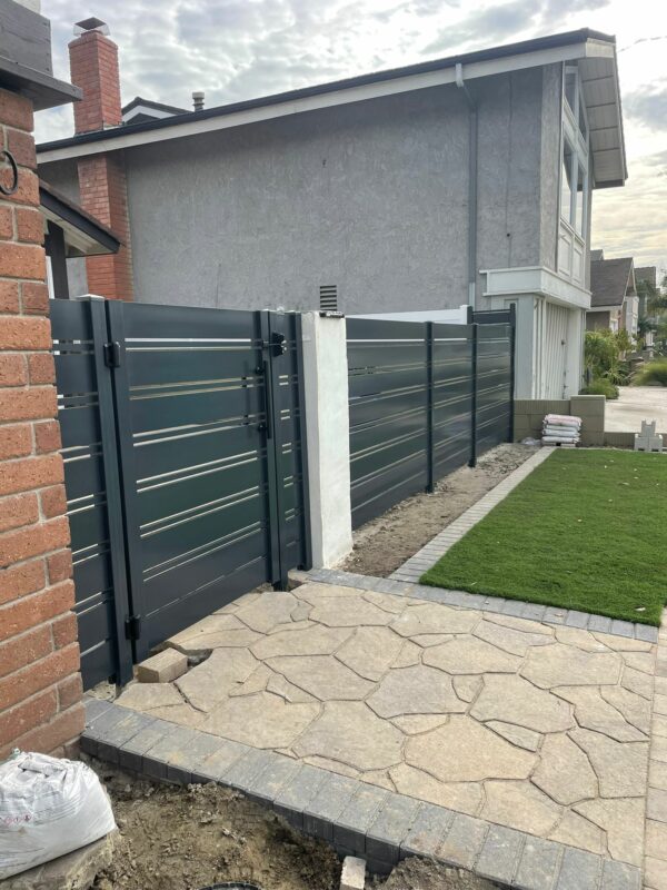 Black Aluminum fence and pedestrian gate