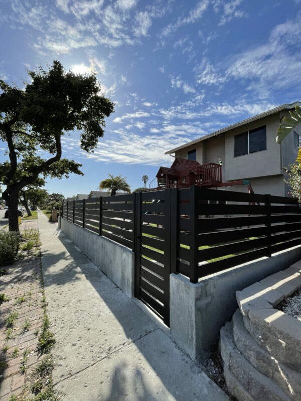 Black Aluminum fence and pedestrian gate