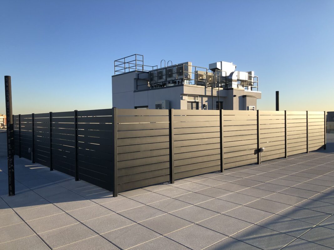 Aluminum fence on a rooftop in Brooklyn