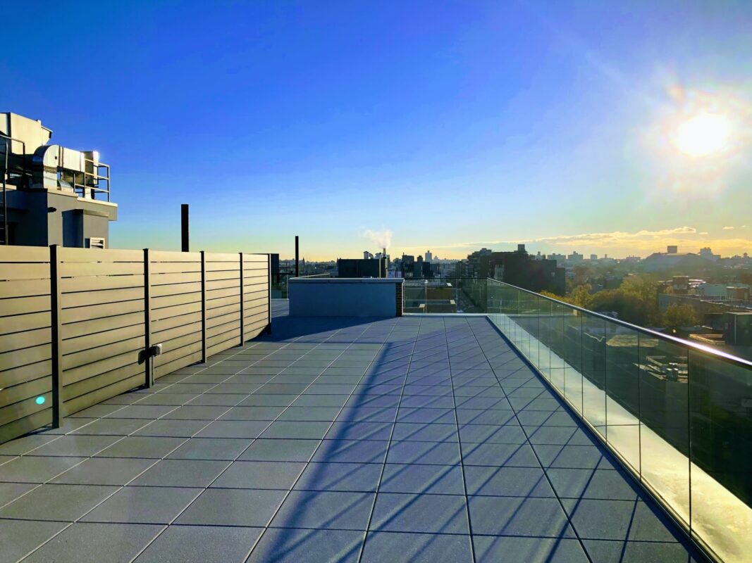 Aluminum fence on a rooftop in Brooklyn